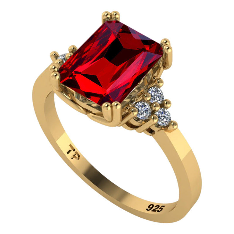 Anel Vintage Clássico Prata 925 Dourada 18k Granada