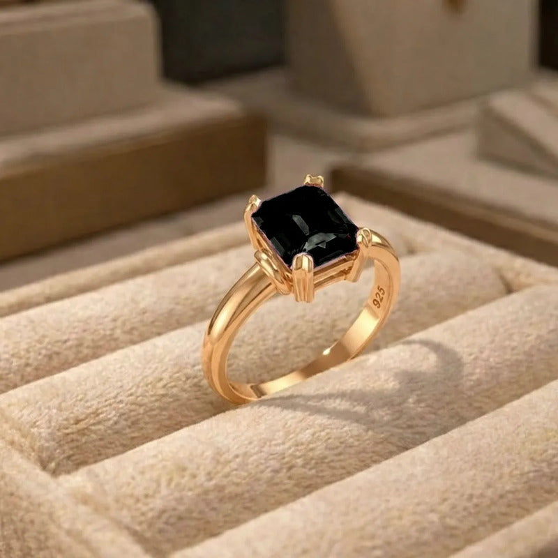 Anel Vintage Onix Prata 925 Dourada  Ouro 18k - Feminino