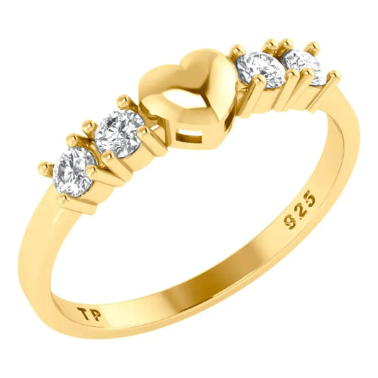 Anel Coração Sólido Prata 925 Dourada Ouro 18k - Zircônia