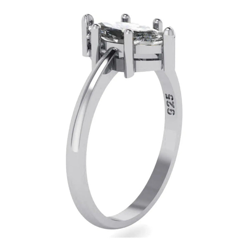 Anel Prata 925 Solitário Navete Zirconia - Exclusivo