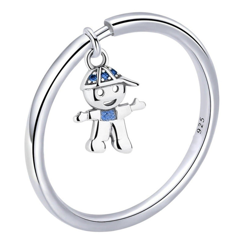 Anel Prata 925 Pingente Menino Safiras - Tamanhos Exclusivos