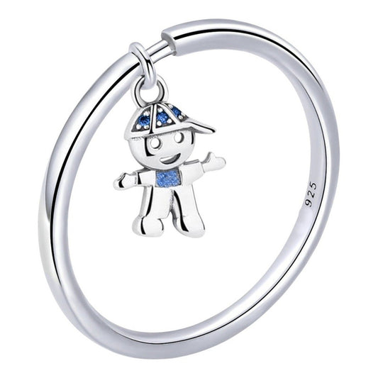 Anel Prata 925 Pingente Menino Safiras - Tamanhos Exclusivos