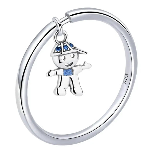 Anel Prata 925 Pingente Menino Safiras - Tamanhos Exclusivos