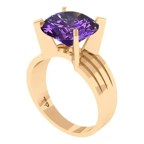 Anel Solitário Prata 925 Dourada 18k- Ametista Grande