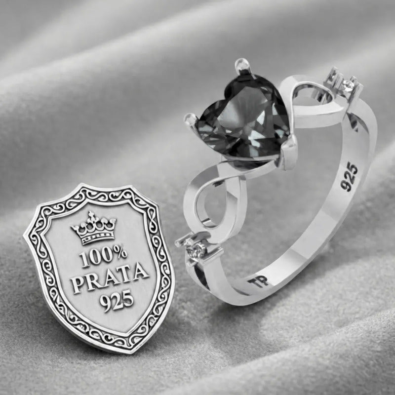 Anel Prata 925 Infinito Amor Coração - Black Onix