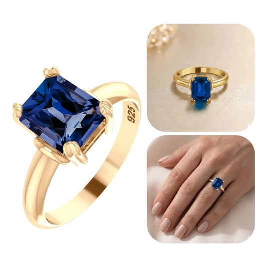 Anel Vintage Safira Prata 925 Dourada  Ouro 18k - Feminino