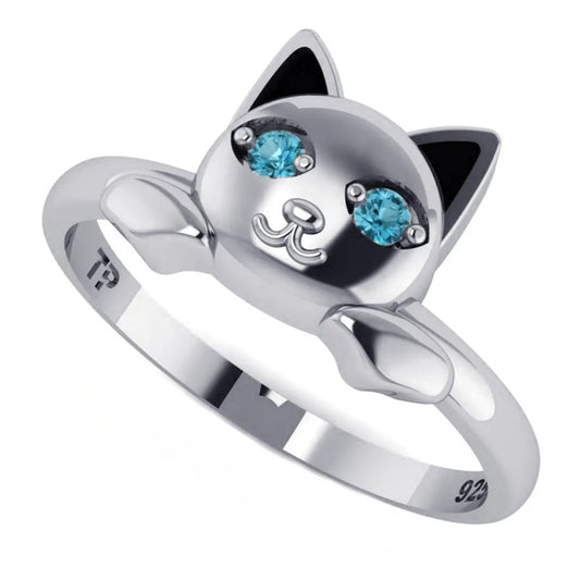Anel Gatinho Olhos Coloridos Prata 925 - Exclusivo