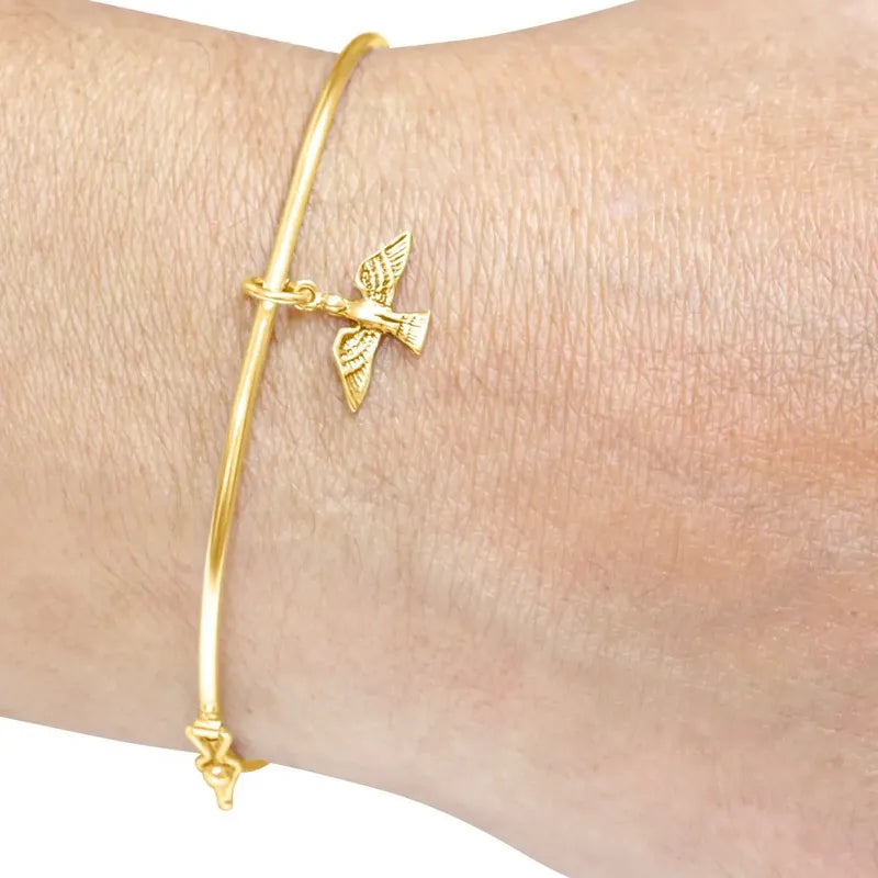 Bracelete Rígido Prata 925 Dourada 18k - Espirito Santo Dourado 19 Cm