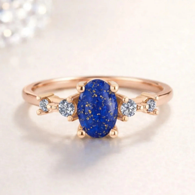 Anel Formatura Feminino Prata 925 Dourada 18k + Capelo Lapis Lazuli 14-15