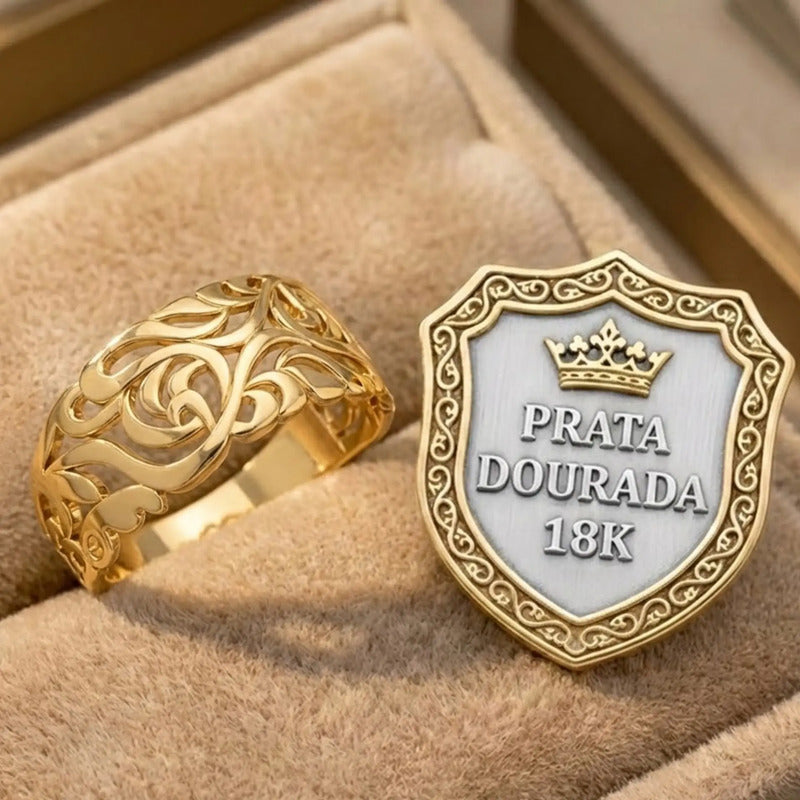 Anel Bombê Filigrana Prata 925 Dourada 18k - Exclusivo