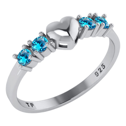 Solid Heart Ring In Pure 925 Silver - Blue Topaz