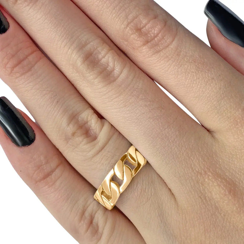 Anel Elos De Corrente Grumet Prata 925 Dourada Ouro 18k