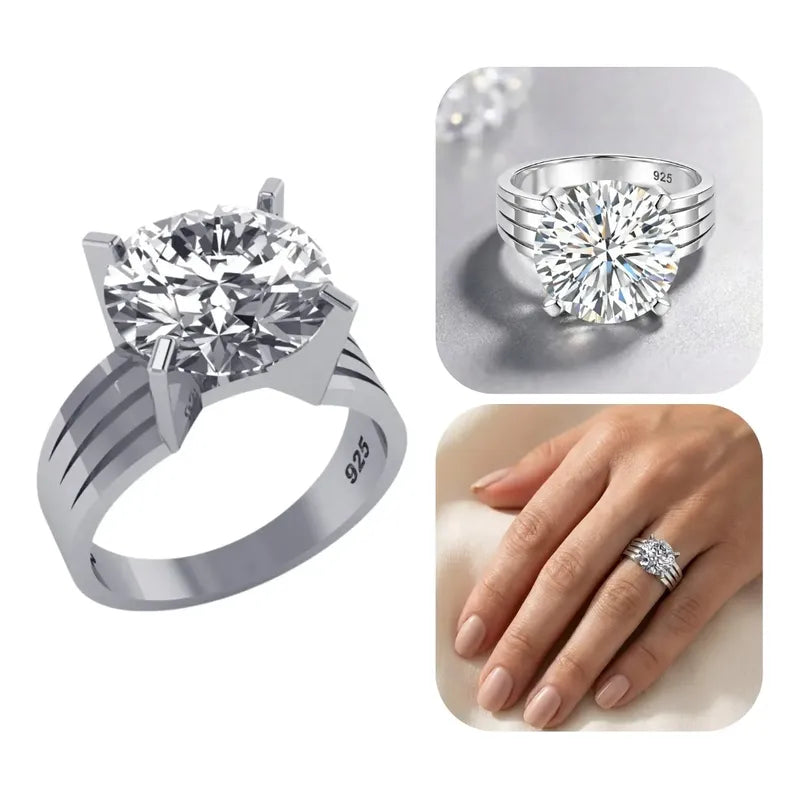 Anel Solitário Zirconia Grande Pura Prata 925 - Exclusivo