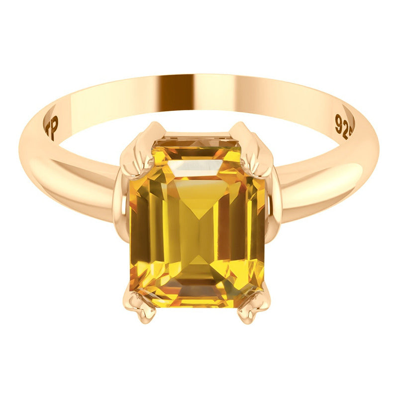 Vintage Citrine Ring 925 Silver Gold 18k Gold - Women