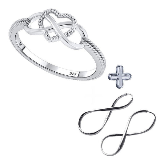 Kit Anel E Argola Infinito Amor Pura Prata 925- Melhor Preço