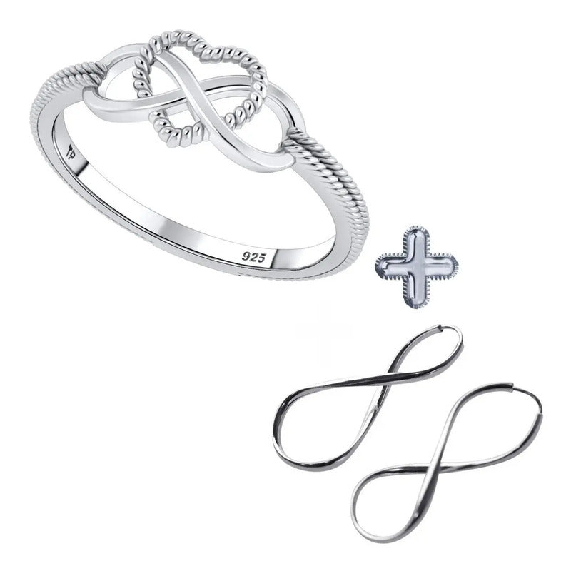 Kit Anel E Argola Infinito Amor Pura Prata 925- Melhor Preço