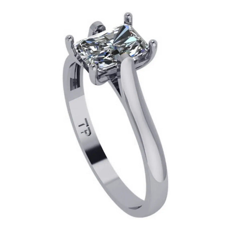 Anel Solitário Prata 925 Zirconia Retangular - Exclusivo