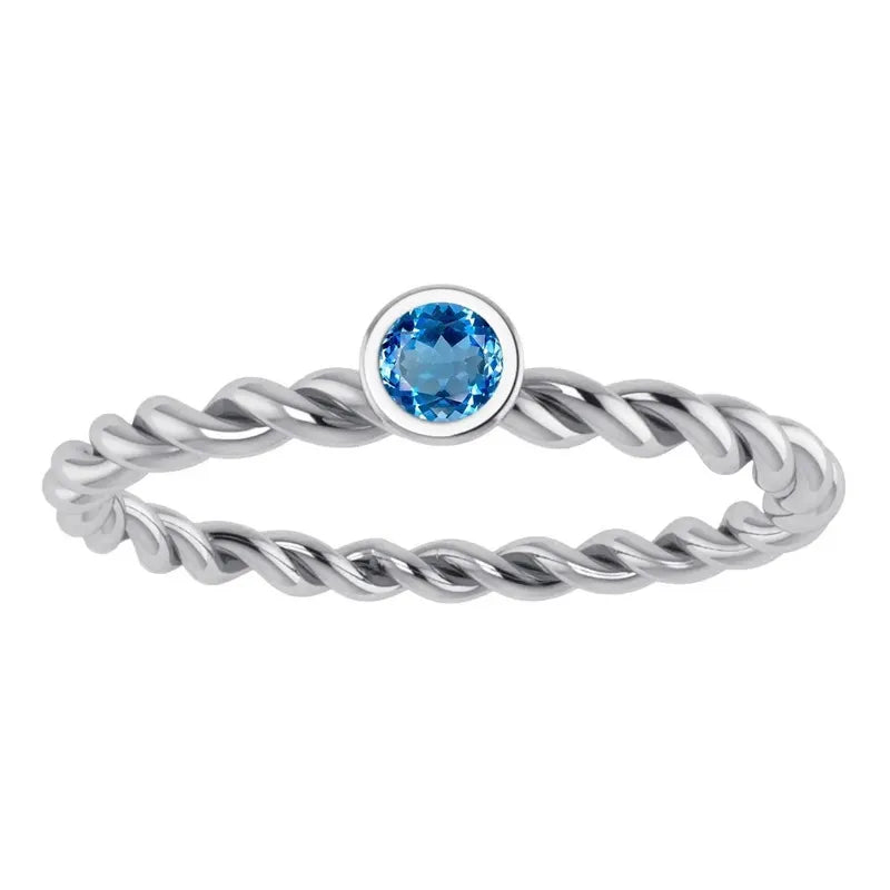 Anel Prata 925 Solitário Torcido Topázio Azul - Exclusivo