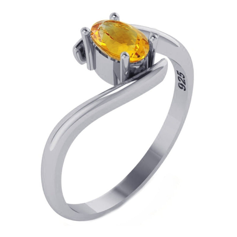Anel Prata 925 Solitário Miami Citrino - Exclusivo