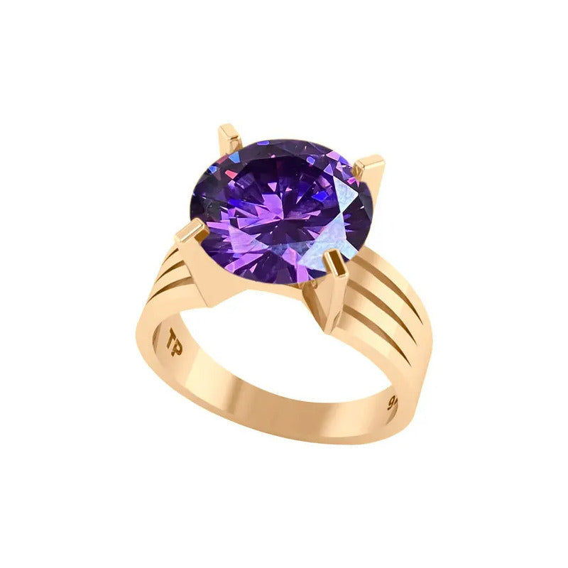 Anel Solitário Prata 925 Dourada 18k- Ametista Grande