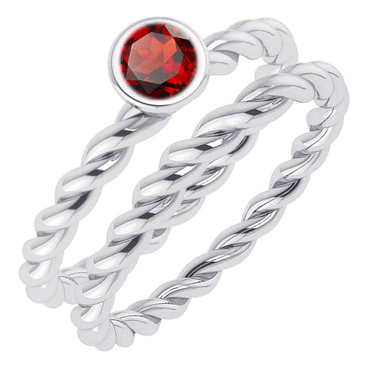 925 Silver Double Ring Solitaire Twisted Garnet - Exclusive