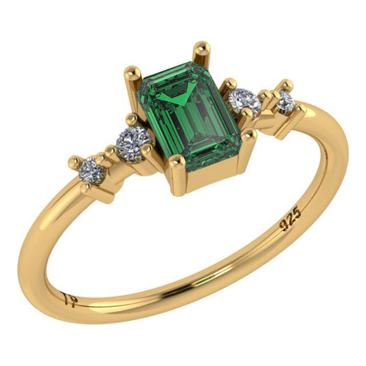 Anel Viena Retangular Prata 925 Dourada 18k - Esmeralda
