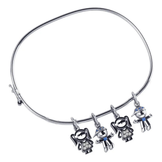 Pulseira Bracelete Rígido Prata 925- 2 Meninas E 2 Meninos 19 Cm