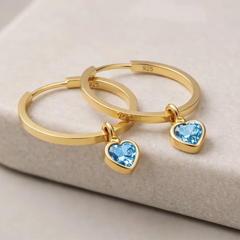 Brinco Argola Prata 925 Dourada 18k Pingente Topázio Coração Dourado