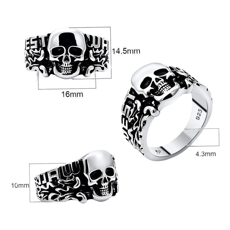 Anel Caveira Pura Prata 925 Masculino - Tamanhos Exclusivos