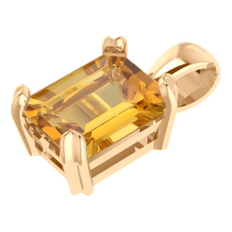 Pingente Retangular Prata 925 Dourada18k - Citrino Amarelo