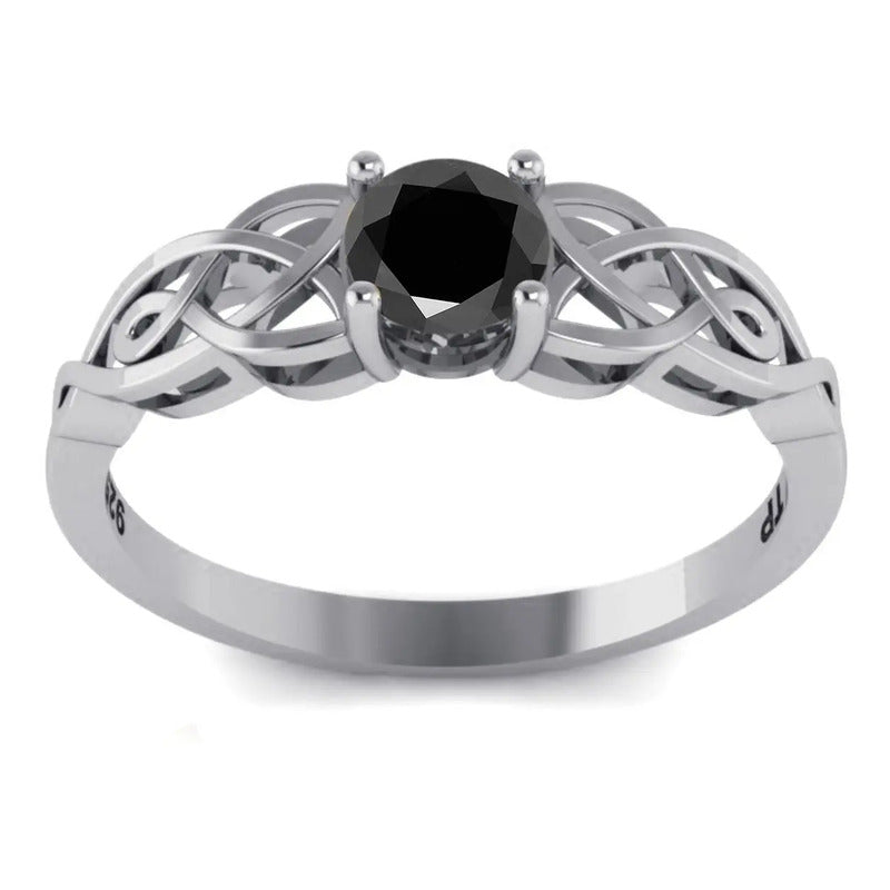 Anel Solitário Celta Knot Prata 925 Black Onix - Exclusivo