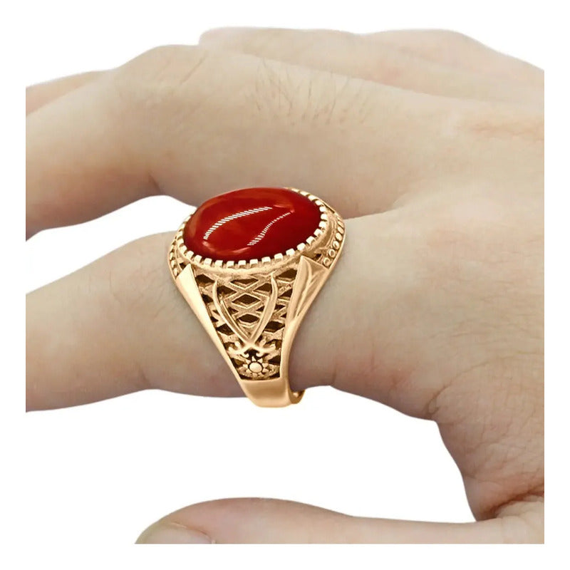 Anel Masculino Oval Prata 925 Dourada Ouro 18k Ágata 23