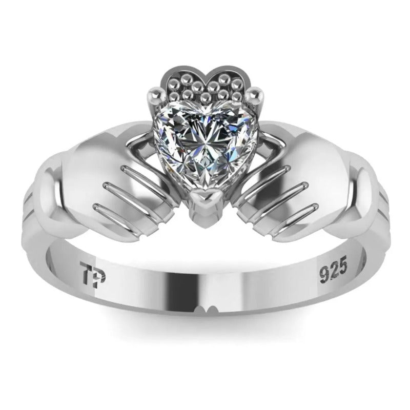 Anel De Prata 925 Claddagh Zirconia - Exclusivo