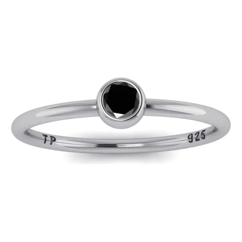 Anel Prata 925 Solitário Black Onix Redonda - Exclusivo Tamanho 26 Prateado