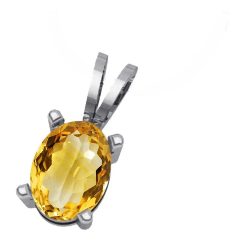 Pingente Prata 925 Oval Citrino 6x8mm - Exclusivo Amarelo