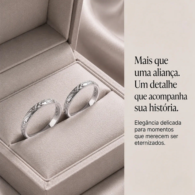 Par Aliança Namoro Arabesco Prata 925 Compromisso  Tamanho Feminino 11 Tamanho Masculino 16