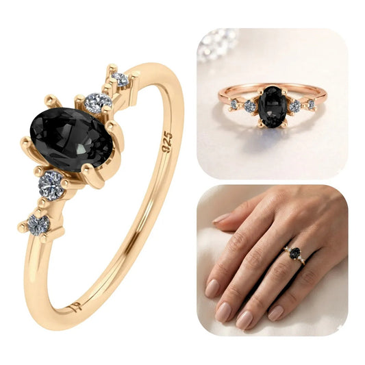 Anel London De Prata 925 Dourada Ouro 18k - Black Ônix