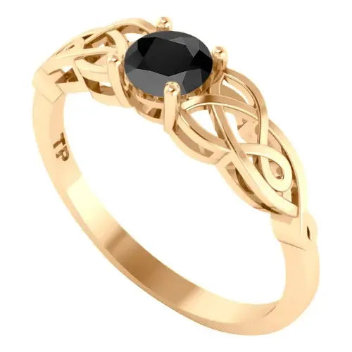 Anel Solitário Celta Knot Prata 925 Dourada 18k - Black Onix