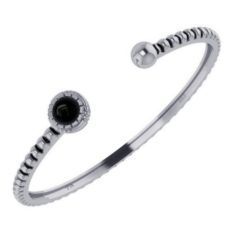 Pulseira Bracelete Black Onix Rígido Prata 925 - Unissex