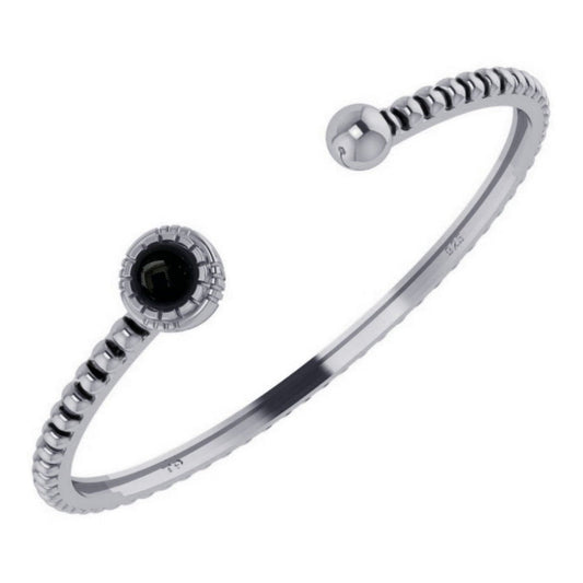 Pulseira Bracelete Black Onix Rígido Prata 925 - Unissex