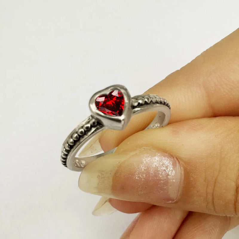 Solitaire Heart Garnet Ring Pure 925 Silver - Exclusive