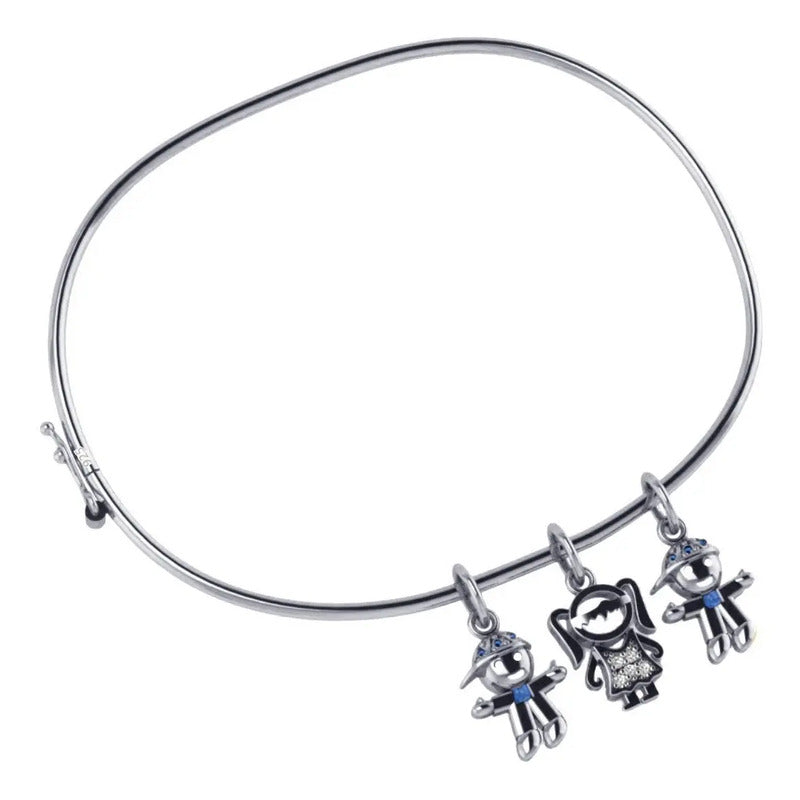 Pulseira Bracelete Rígido Prata 925- 1  Menina E 2 Meninos 19 Cm