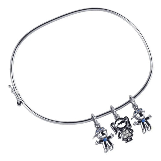 Pulseira Bracelete Rígido Prata 925- 1  Menina E 2 Meninos 19 Cm