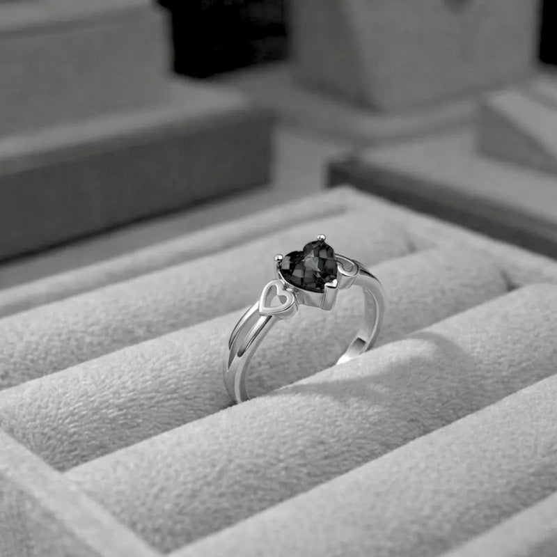 Anel Pura Prata 925 Eterno Coração Black Onix - Exclusivo
