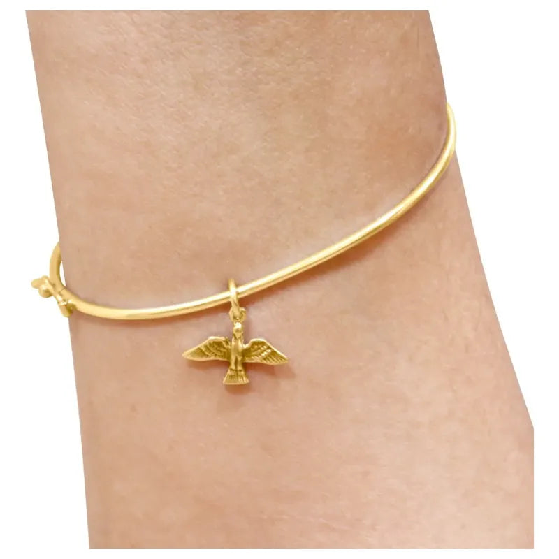 Bracelete Rígido Prata 925 Dourada 18k - Espirito Santo Dourado 19 Cm