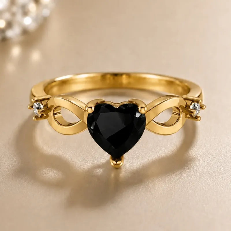 Anel Prata 925 Dourada 18k Infinito Amor Coração - Onix