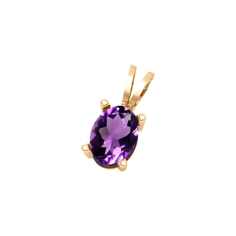 Pingente Oval Prata 925 Dourada 18k - Ametista Roxo