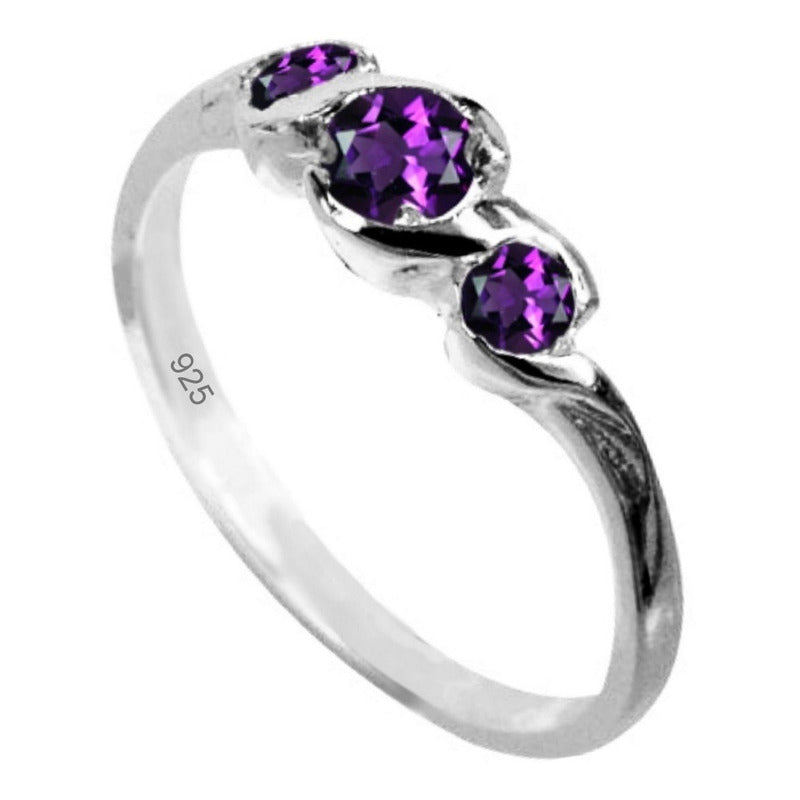 Kit de 2 anillos de plata 925 con 3 piedras: amatista y granate.