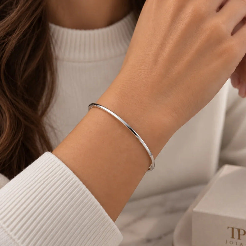 Pulseira Bracelete Liso Prata 925 Maciço 6.5 Cm