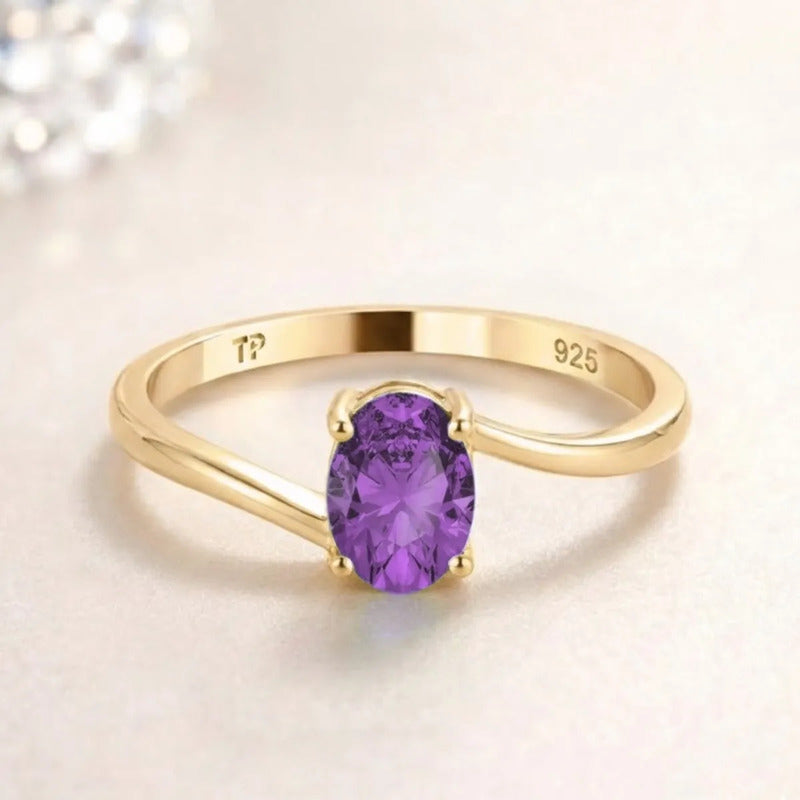 Anel Miami Prata 925 Dourada Ouro 18k- Ametista